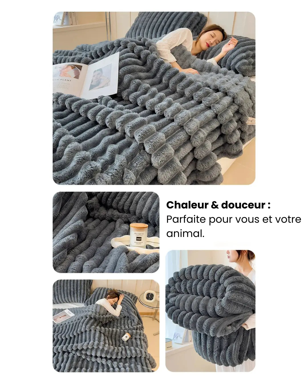 Fluffin CozyTouch® – Plaid cocoon ultradoux pour lit, canapé & animaux